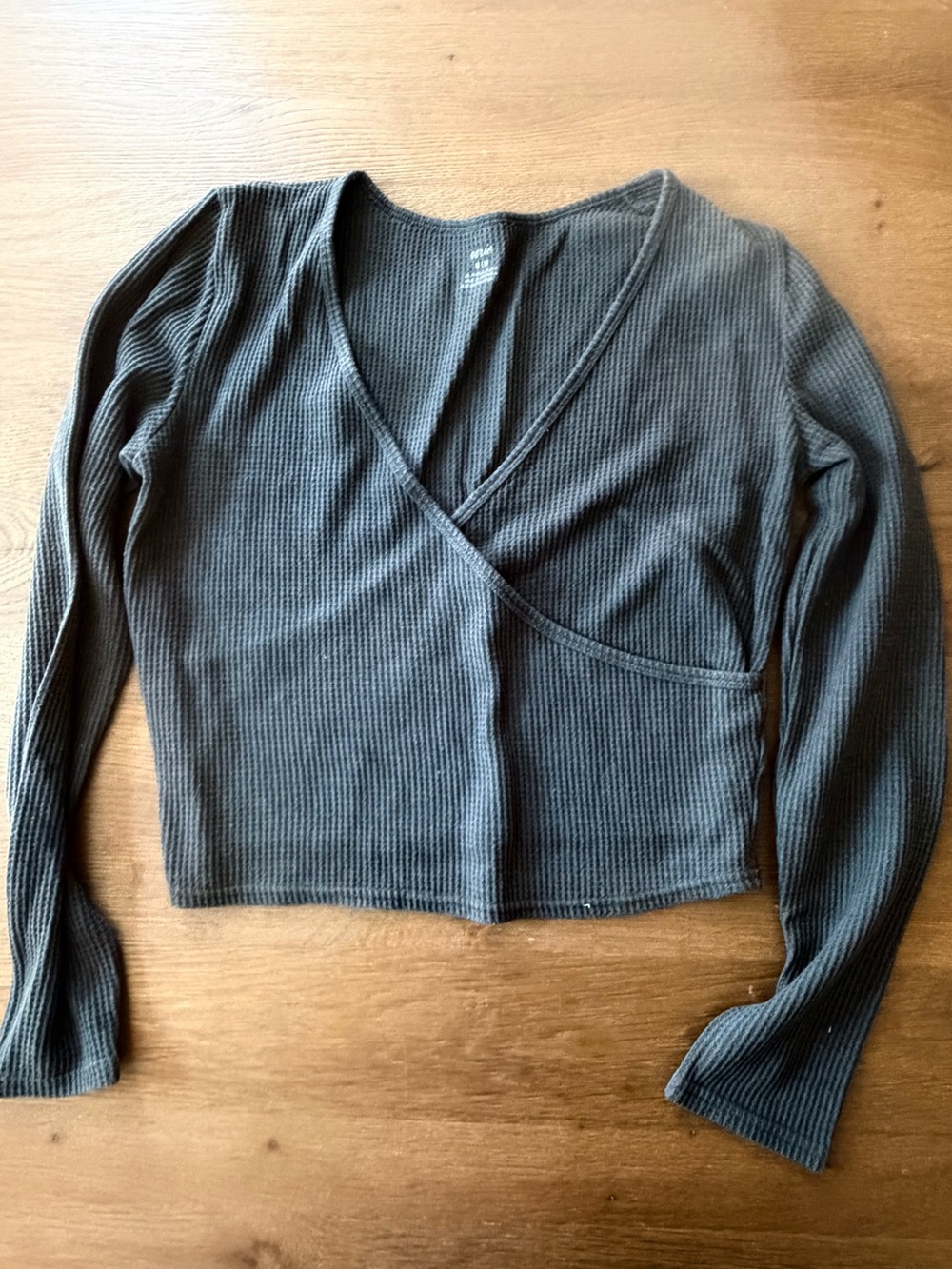 Aerie Ribbed Wrap-Front Long Sleeve Top - Charcoal